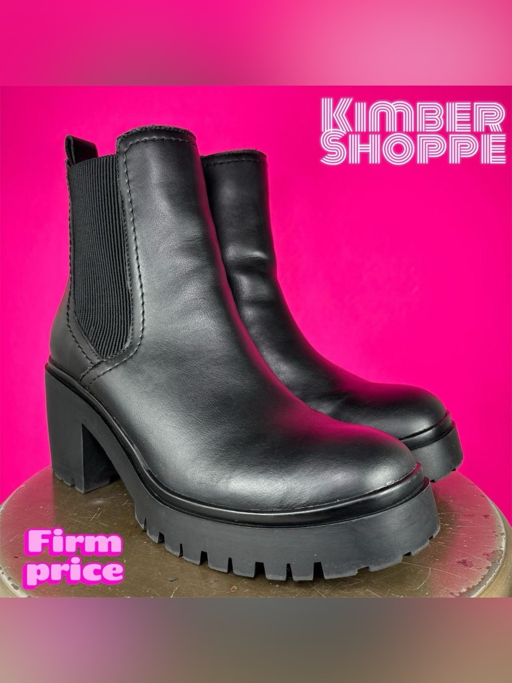 Blondo Raquel Waterproof Black Leather Chunky Platform Boot US 8.5 UK 6.5